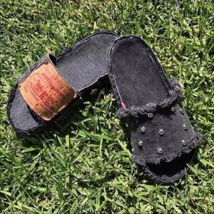 🚨CUSTOM denim slides(black pearl)🚨